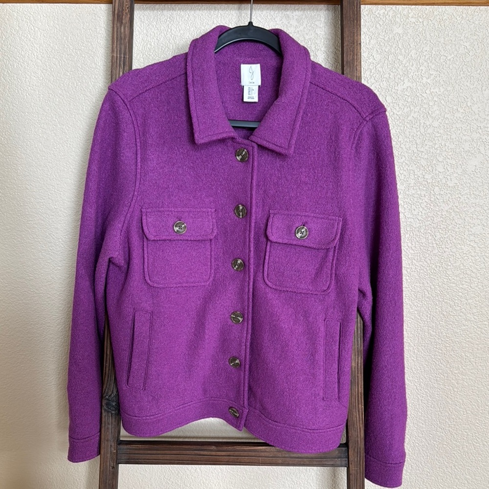 JOIE Purple Utility Jacket with Shirt Collar and Button Closure
